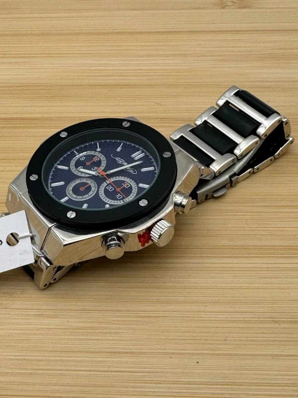 Ed Hardy Men's Silver Tone Bracelet Watch Blue Dial Black Bezel Quartz